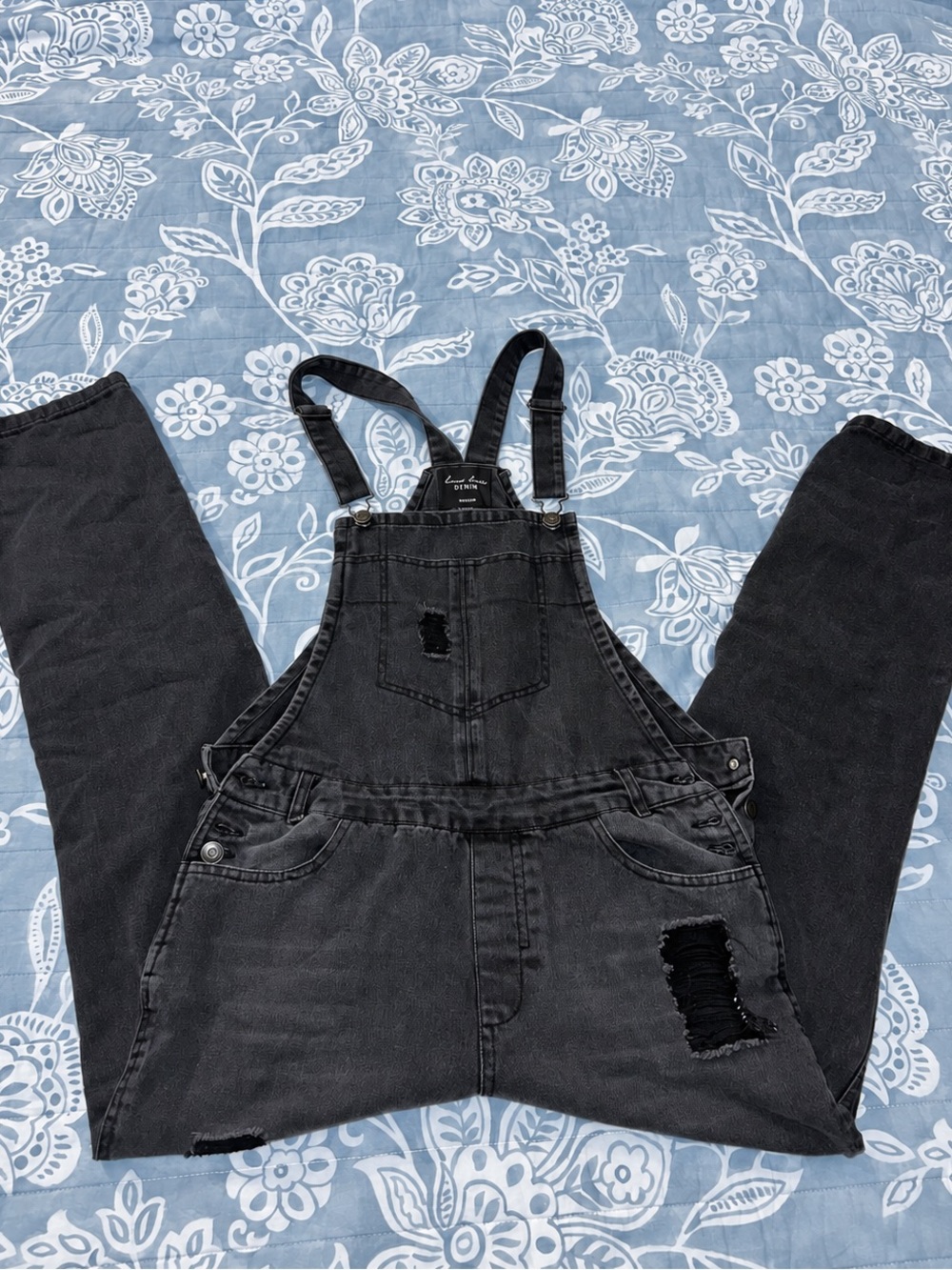 Love Tree Black Distressed Denim Overalls - Women